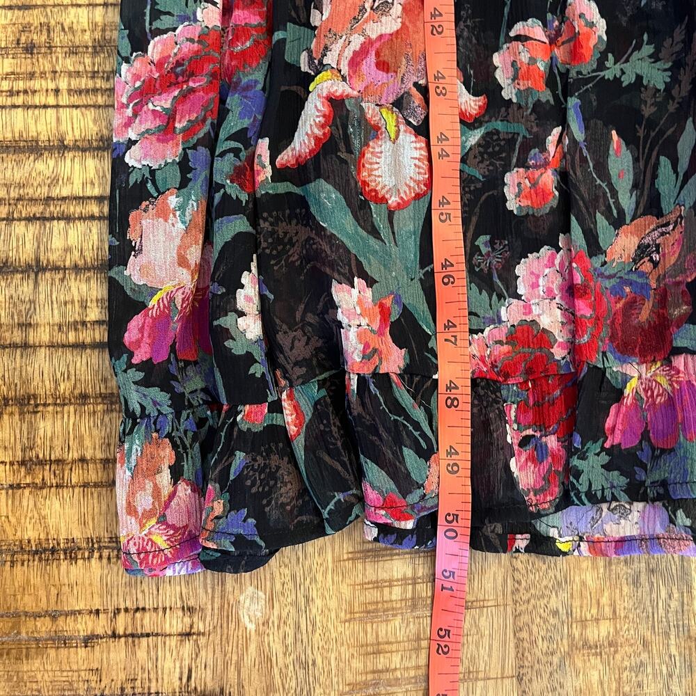 Paige Paradis 100% Silk Ruffle Floral Midi Dress M Dark Romantic Wedding Guest - Picture 13 of 13